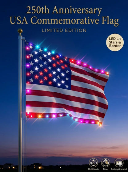 Last Day 60% OFF🔥 🦅 Illuminated 250th Anniversary USA Commemorative Flag - Premium LED Edition (3x5 Ft) -Bestseller