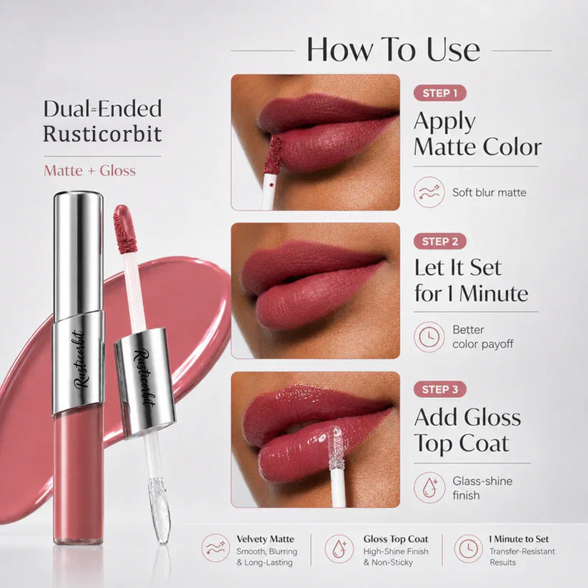 Perfect Twin Lip — Dual-Ended Liquid Lipstick with Velvet Matte Color and Glossy Shine
