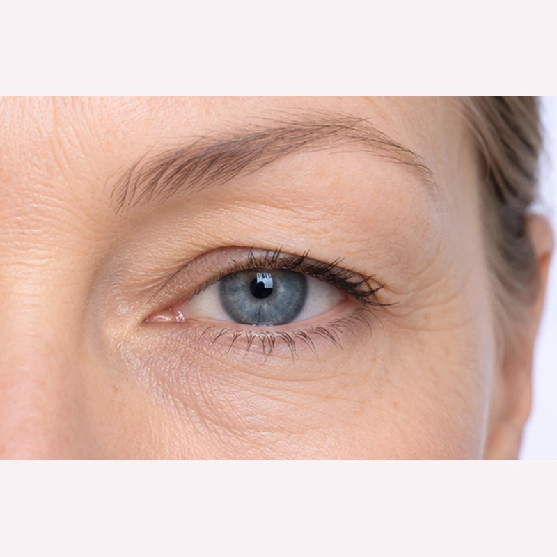 Illustrative before view: mature eyelid with softer crease
